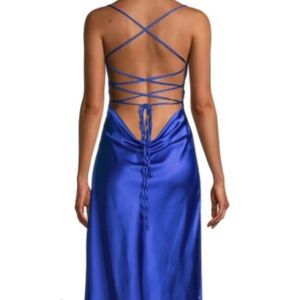 Danielle Bernstein Blue Satin Tie Back Midi Dress